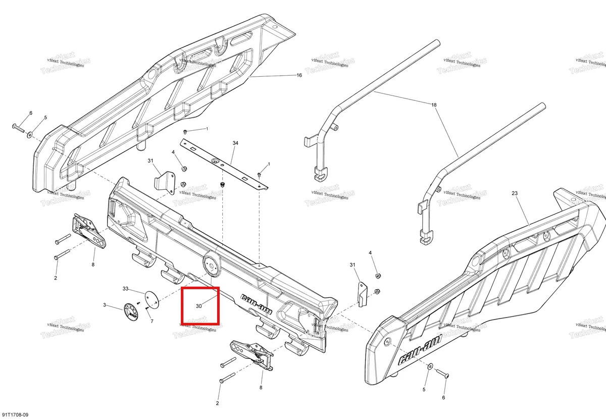 Деталь 708301002 на схеме узла 2018 Can-Am OUTLANDER 6X6 - 650 EFI Side Wall Cargo Wall Kit