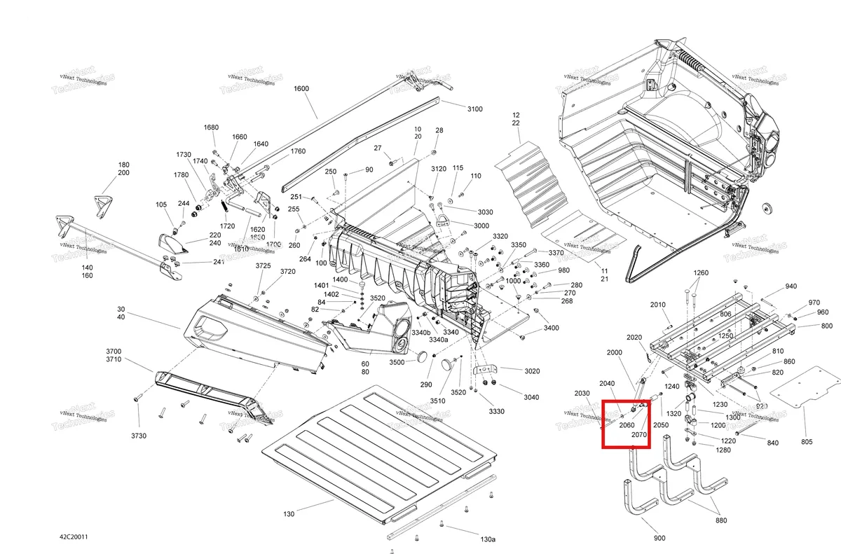 Деталь 708301059 на схеме узла 2020 Can-Am Commander 800R EFI Rear Cargo Box - Box