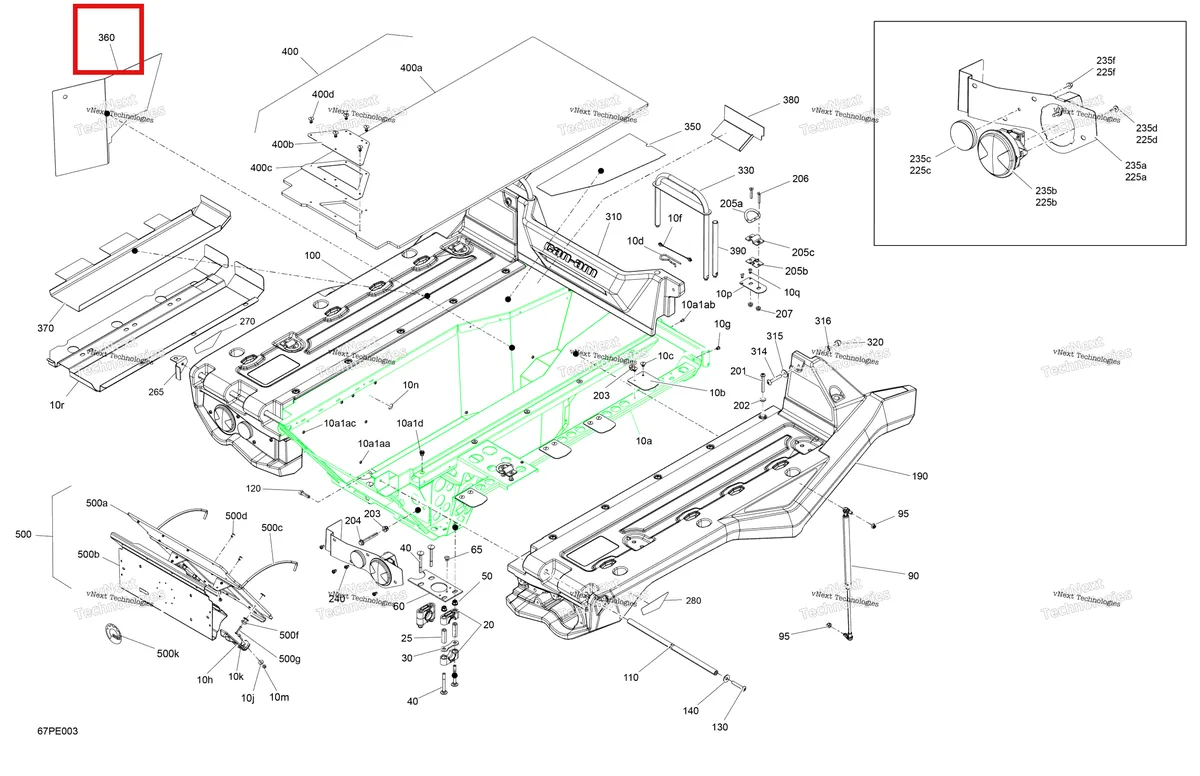 Деталь 708301337 на схеме узла 2025 Can-Am OUT-MAX - 6X6 - XT - 1000 EFI - 5ZSA - Boreal Green Body - Cargo Platform