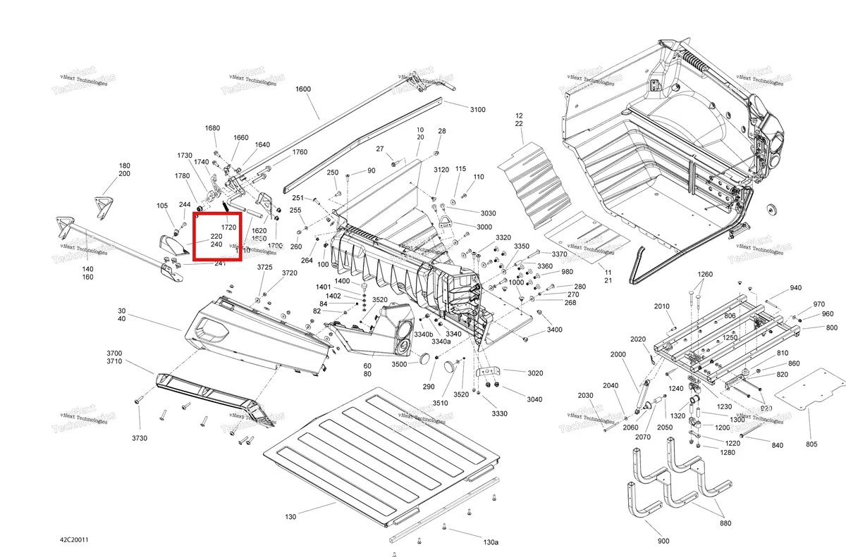Деталь 708301380 на схеме узла 2020 Can-Am Commander 800R EFI Rear Cargo Box - Box