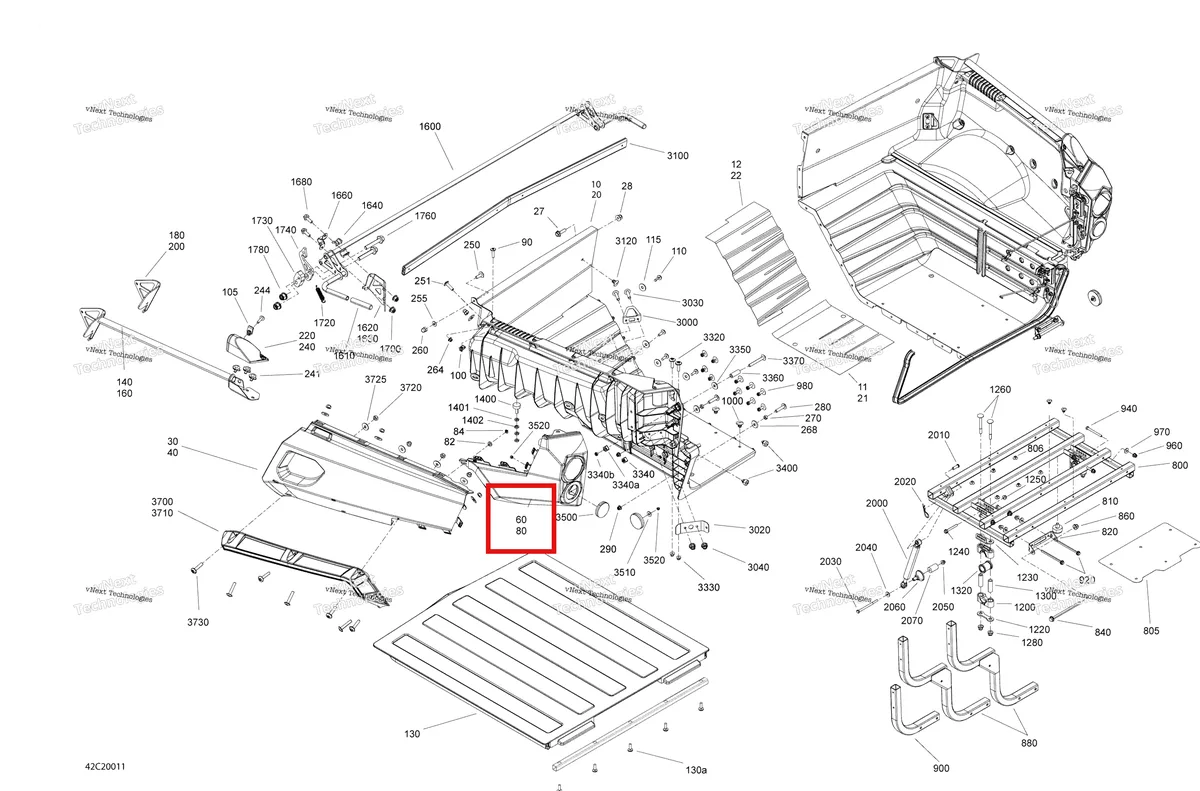 Деталь 708301383 на схеме узла 2020 Can-Am Commander 800R EFI Rear Cargo Box - Box
