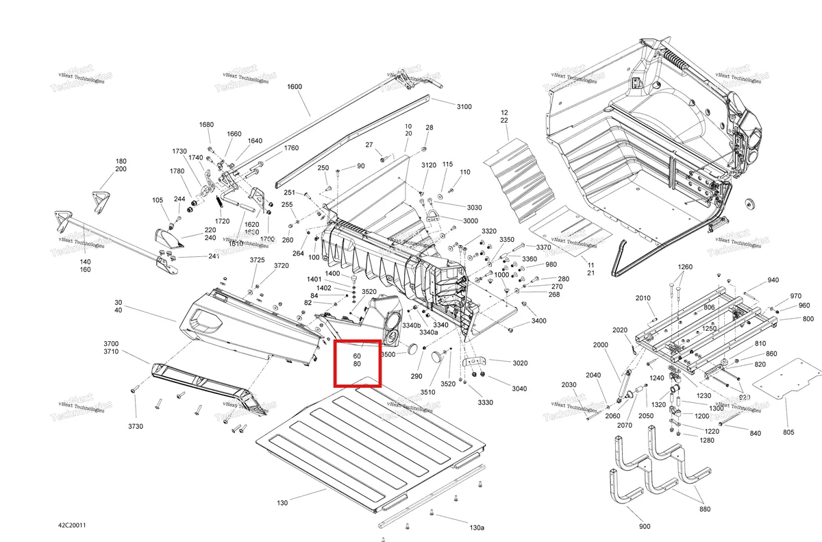 Деталь 708301384 на схеме узла 2020 Can-Am Commander 800R EFI Rear Cargo Box - Box