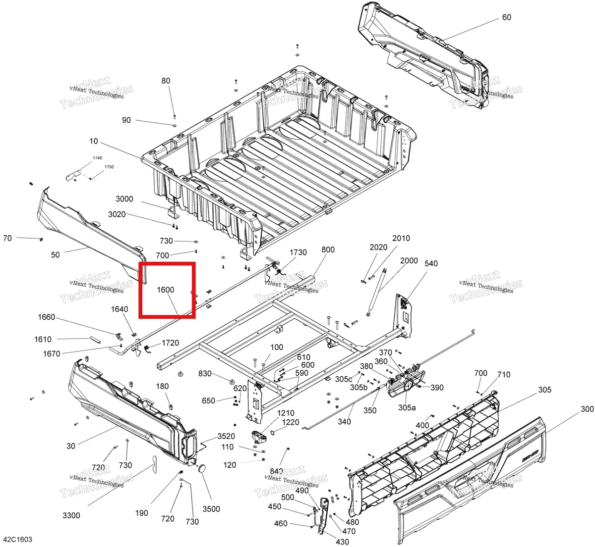 Деталь 708301902 на схеме узла 2016 Can-Am TRAXTER HD8 Rear Cargo Box