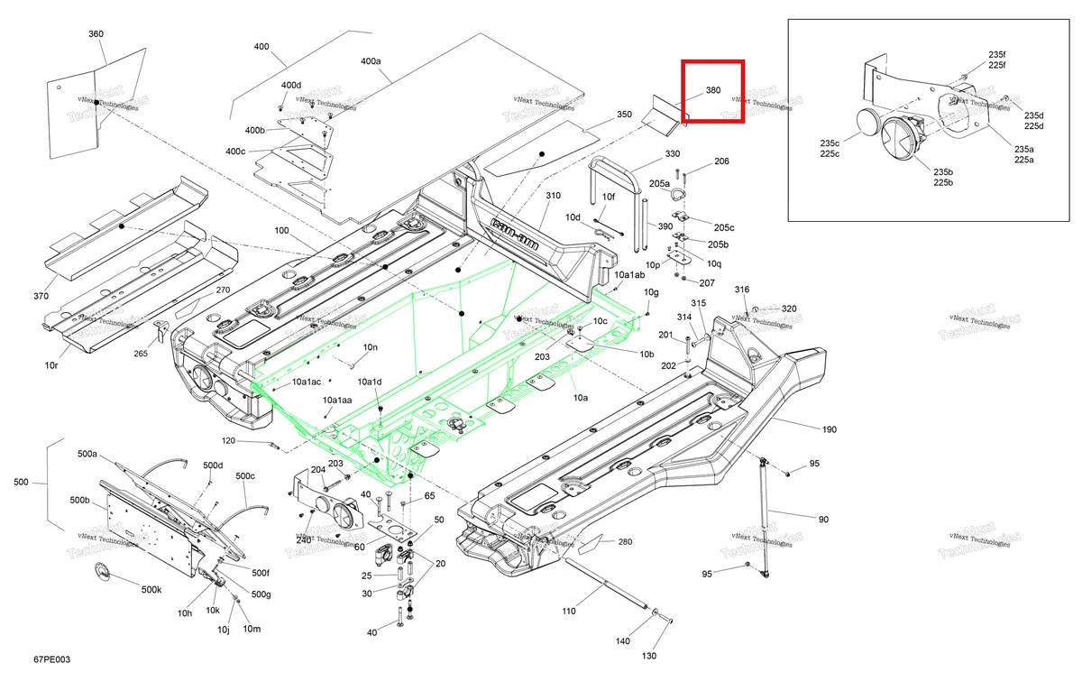 Деталь 708302168 на схеме узла 2025 Can-Am OUT-MAX - 6X6 - XT - 1000 EFI - 5ZSA - Boreal Green Body - Cargo Platform