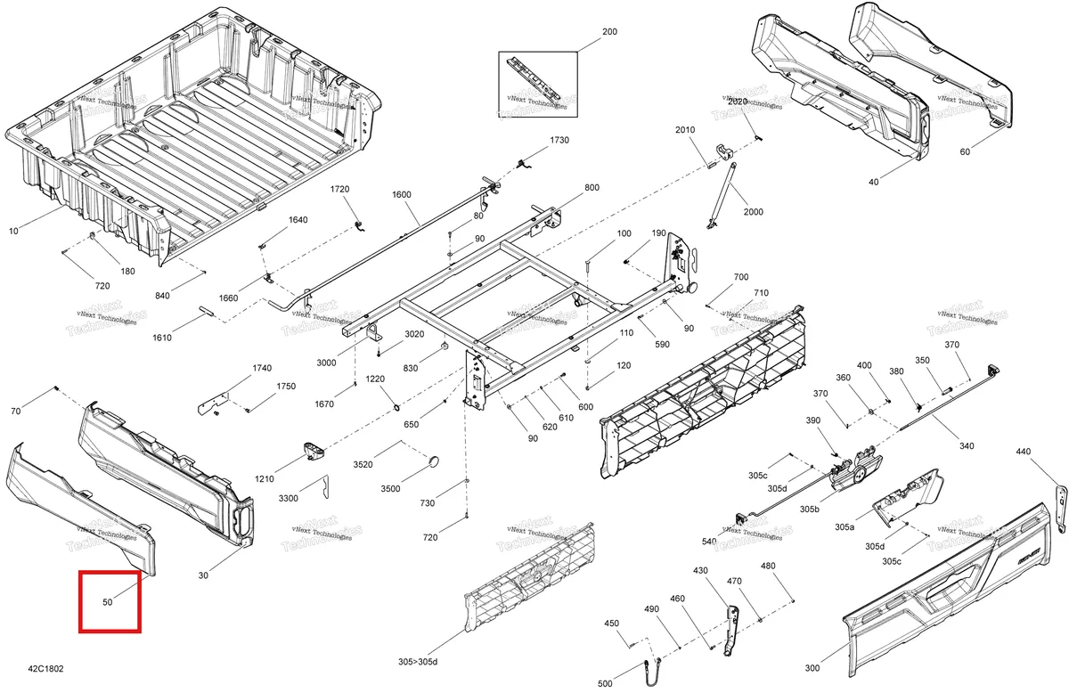 Деталь 708302287 на схеме узла 2018 Can-Am TRAXTER HD8 Rear Cargo Box Traxter