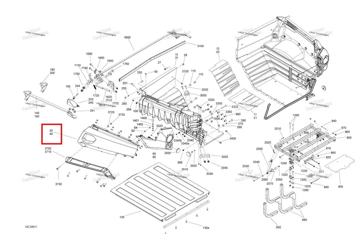 Деталь 708302338 на схеме узла 2020 Can-Am Commander 800R EFI Rear Cargo Box - Box