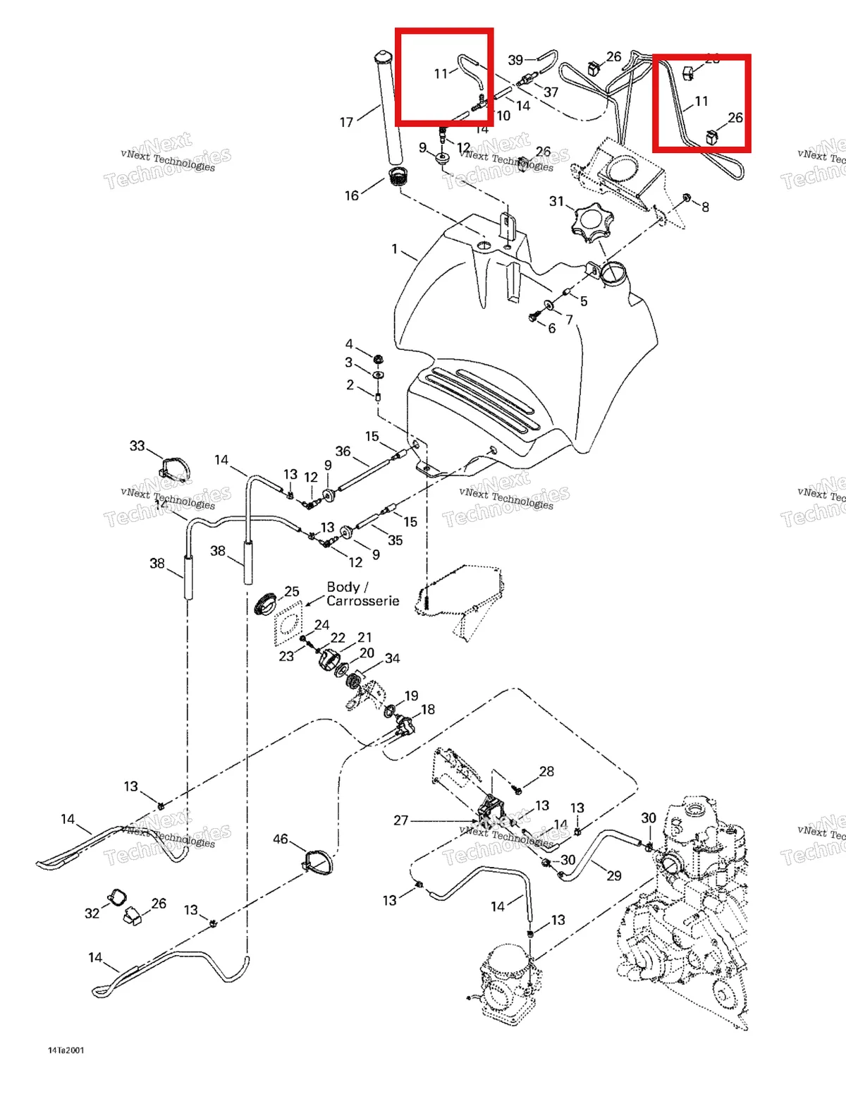 Деталь 709000023 на схеме узла 1999 Can-Am Traxter, 7400/ 7401/7413/7414 Fuel Tank