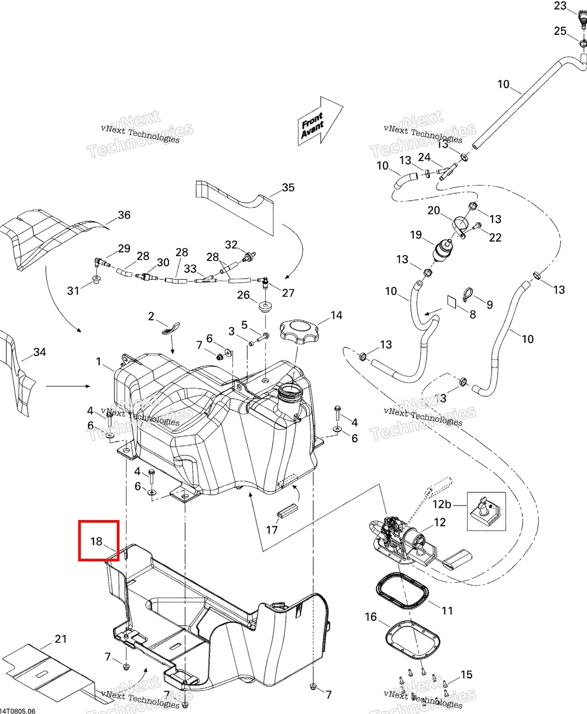 Деталь 709000091 (Бак защита Can-Am Outlander MAX 800 XT (2008) (709000091)) на схеме узла 2008 Can-Am Outlander 400 EFI STD Fuel Tank