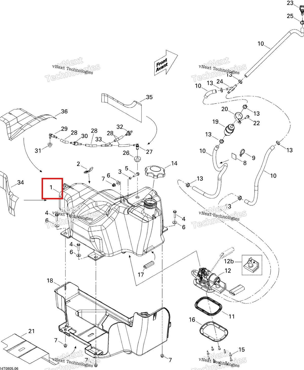 Деталь 709000176 (Топливный бак Can-Am Outlander MAX 800 XT (2008) (709000176)) на схеме узла 2008 Can-Am Outlander 400 EFI STD Fuel Tank