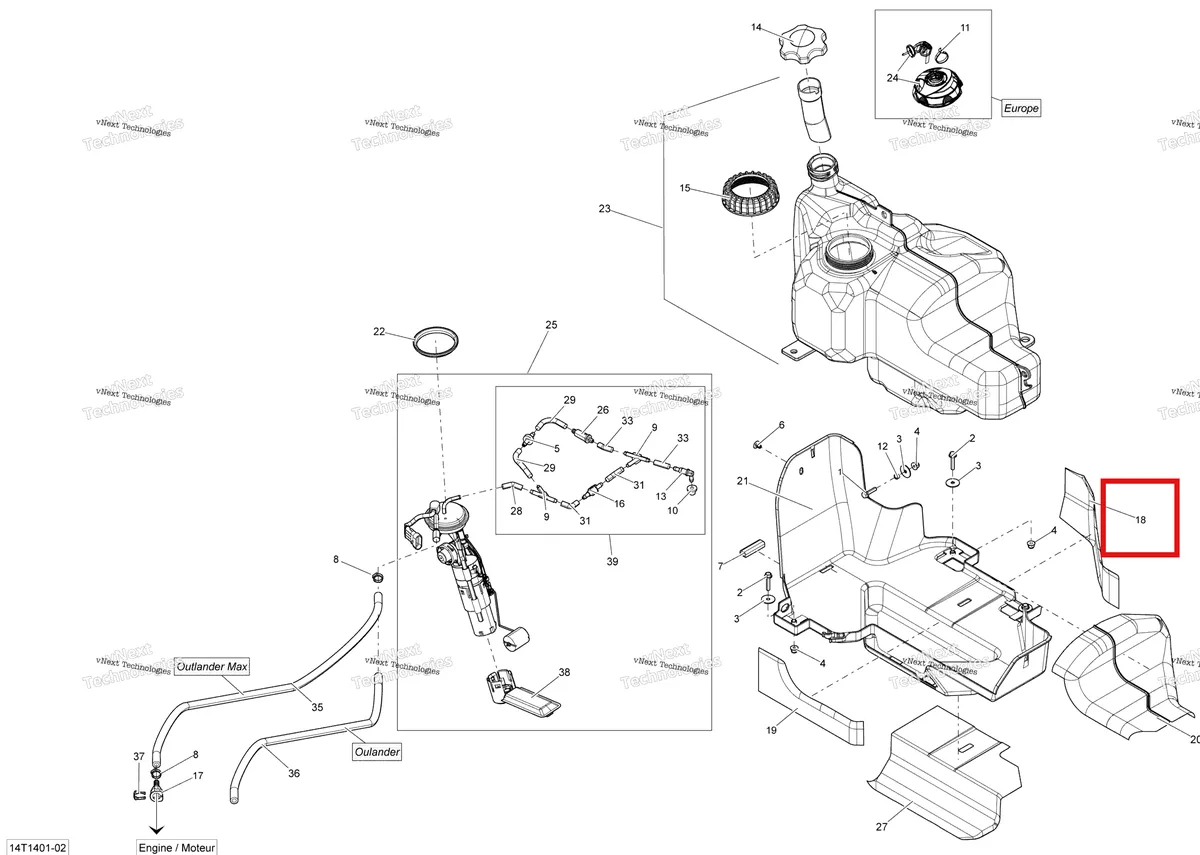 Деталь 709000204 на схеме узла 2014 Can-Am OUTLANDER 400 EFI, STD, XT Fuel System