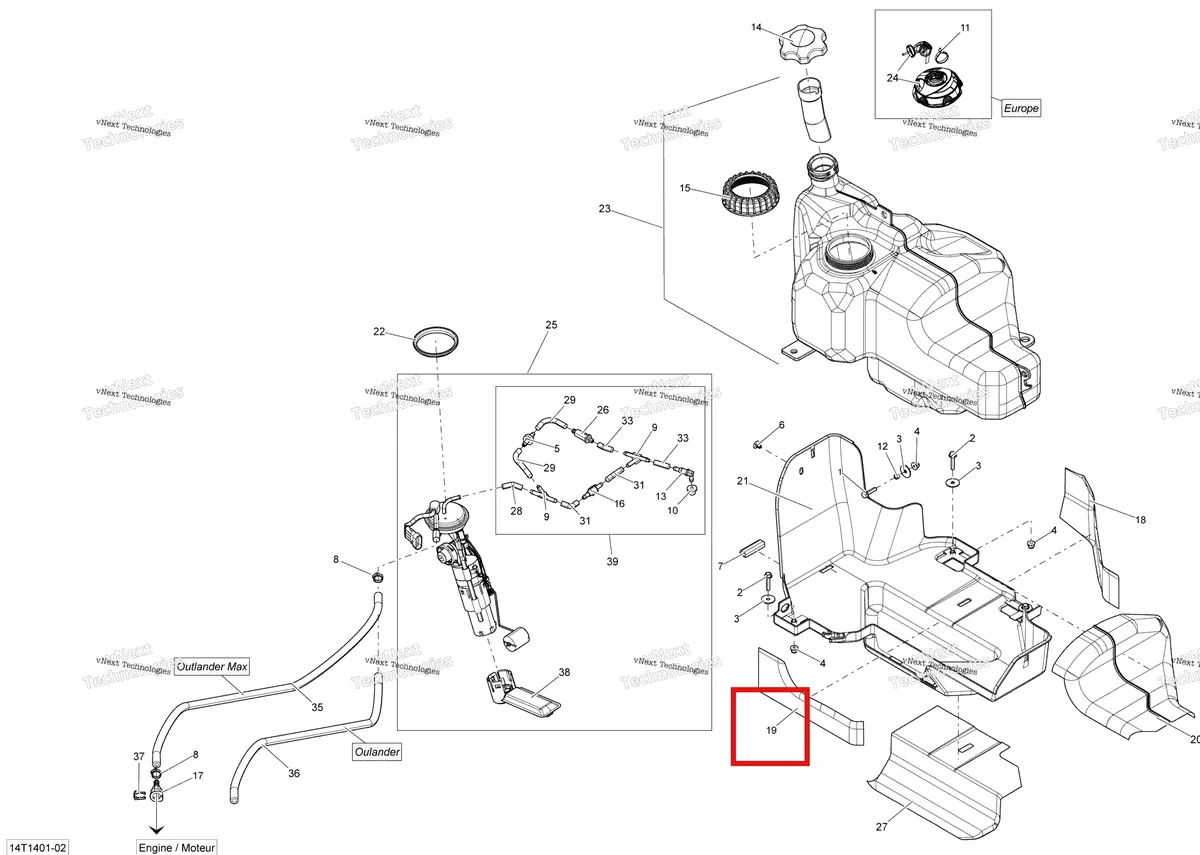 Деталь 709000205 на схеме узла 2014 Can-Am OUTLANDER 400 EFI, STD, XT Fuel System