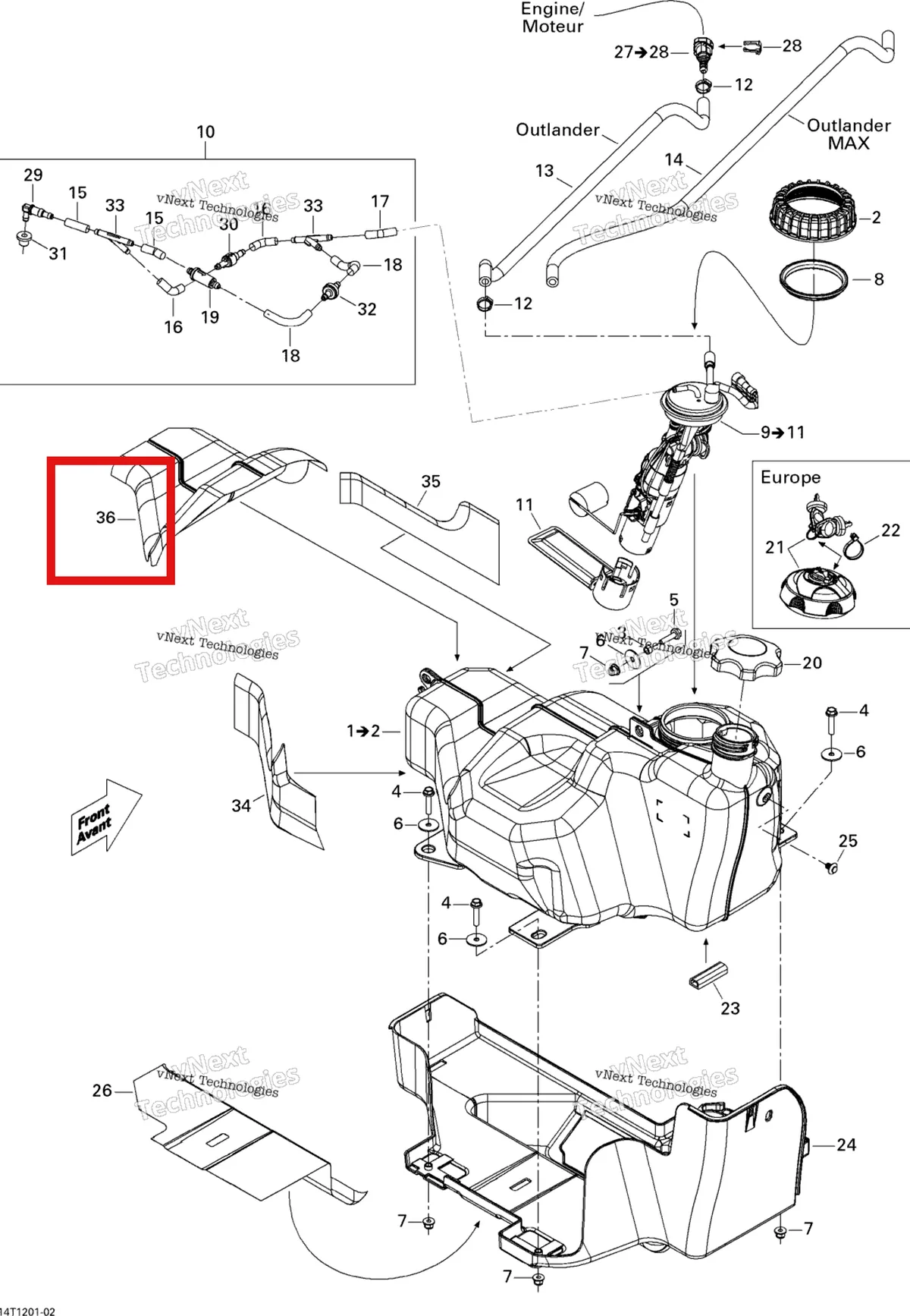 Деталь 709000206 на схеме узла 2013 Can-Am OUTLANDER MAX STD, XT, 400 EFI Fuel Tank