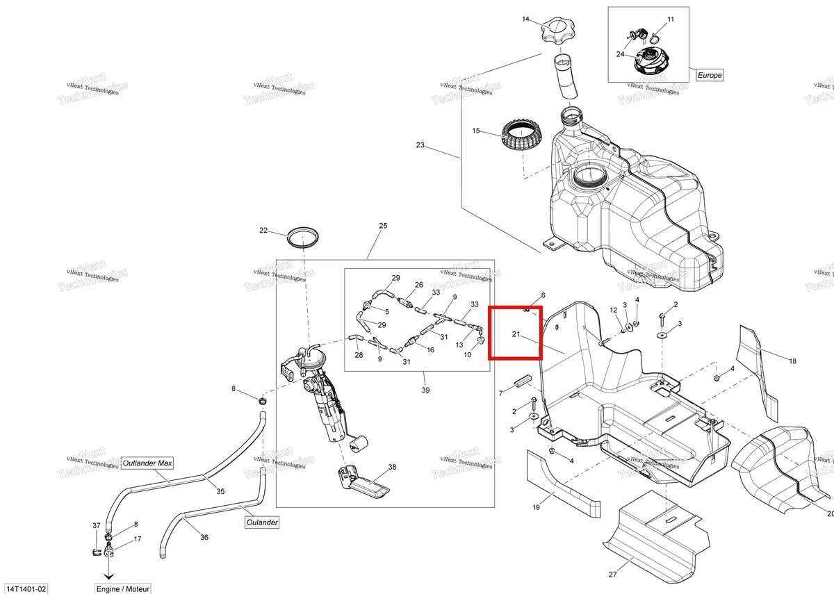 Деталь 709000207 на схеме узла 2014 Can-Am OUTLANDER 400 EFI, STD, XT Fuel System