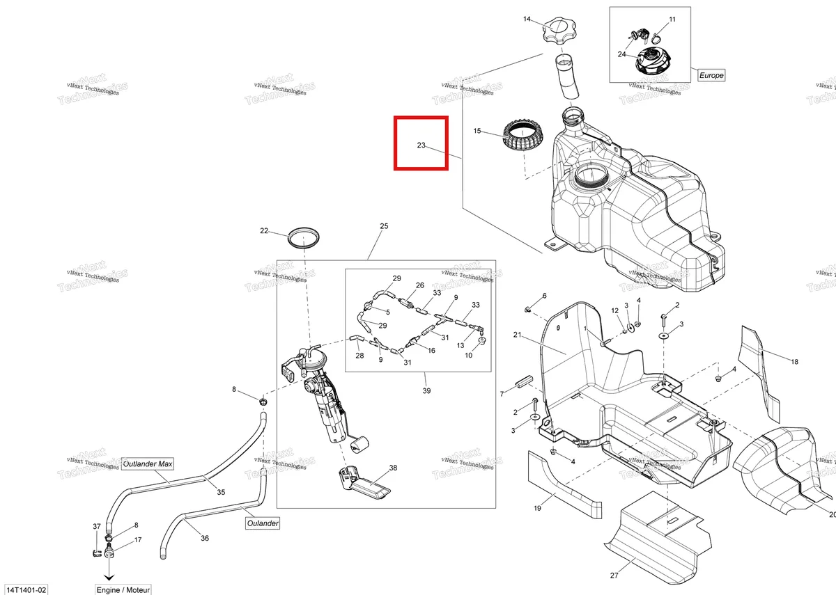 Деталь 709000220 на схеме узла 2014 Can-Am OUTLANDER 400 EFI, STD, XT Fuel System