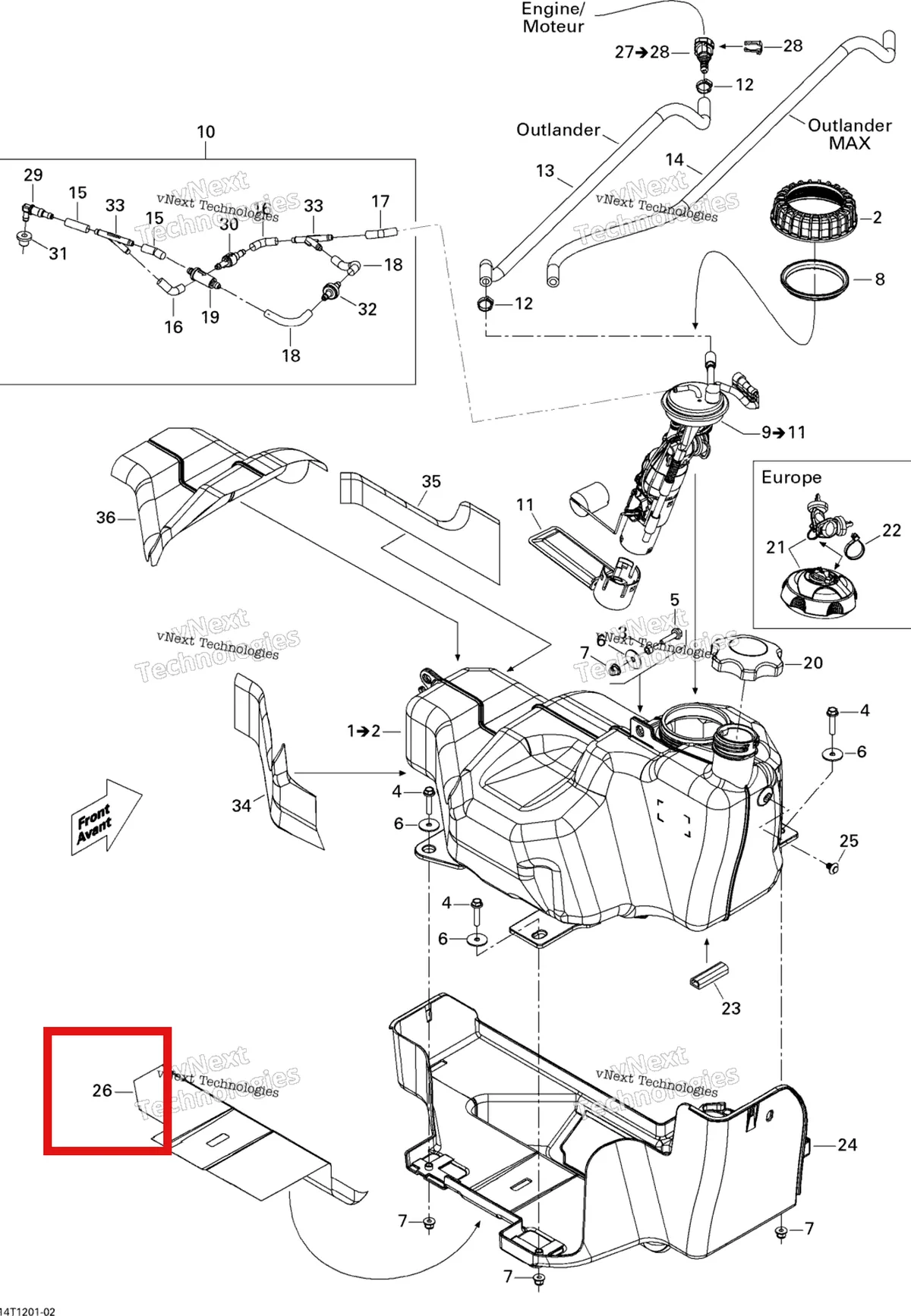 Деталь 709000360 на схеме узла 2013 Can-Am OUTLANDER MAX STD, XT, 400 EFI Fuel Tank
