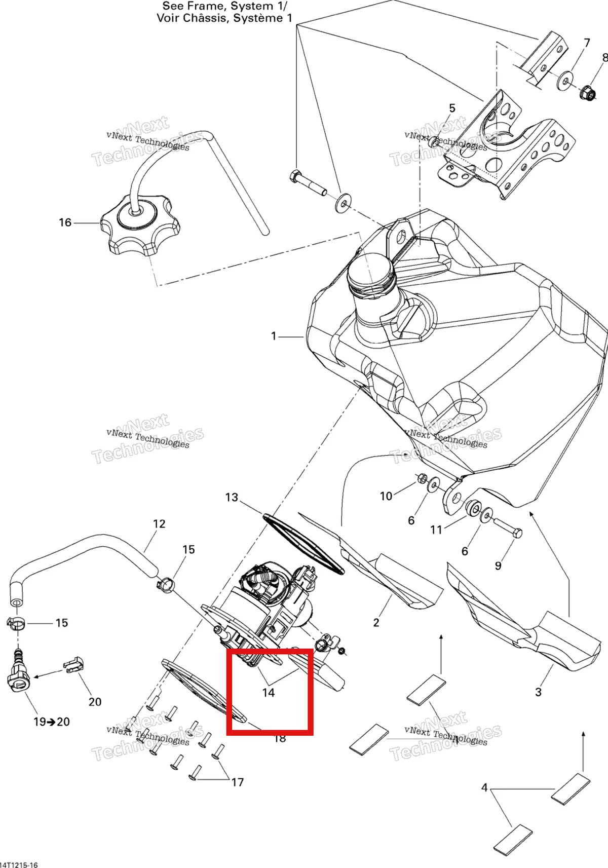 Деталь 709000386 на схеме узла 2015 Can-Am DS 450EFI STD Fuel System