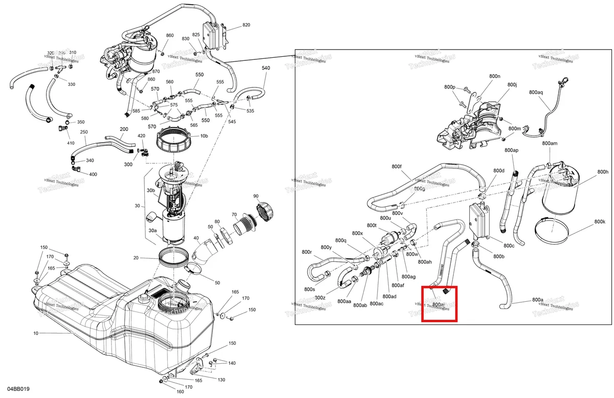 Деталь 709000883 на схеме узла 2023 Can-Am Maverick Trail 1000 - DPS Engine - Fuel - Evap
