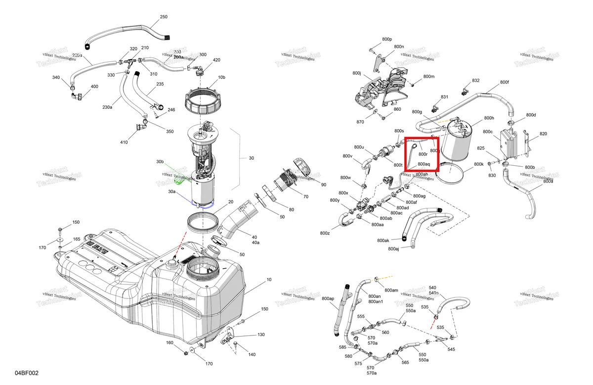Деталь 709001496 (Charcoal Canister шланг Can-Am Commander 1000R EFI XT (2026) (709001496)) на схеме узла 2026 Can-Am Commander MAX - 1000R EFI - XT - 6KTB - Timeless Black Metallic - 64