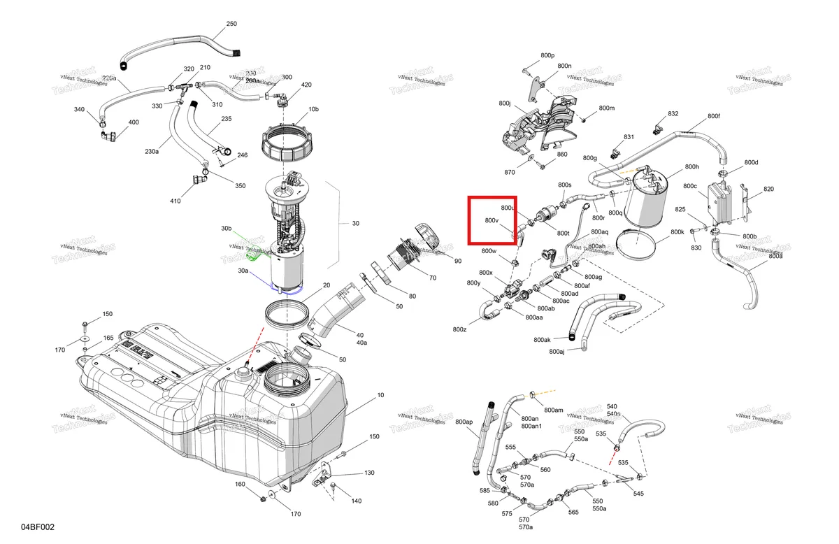 Деталь 709001497 (Charcoal Canister шланг Can-Am Commander 1000R EFI XT (2026) (709001497)) на схеме узла 2026 Can-Am Commander MAX - 1000R EFI - XT - 6KTB - Timeless Black Metallic - 64