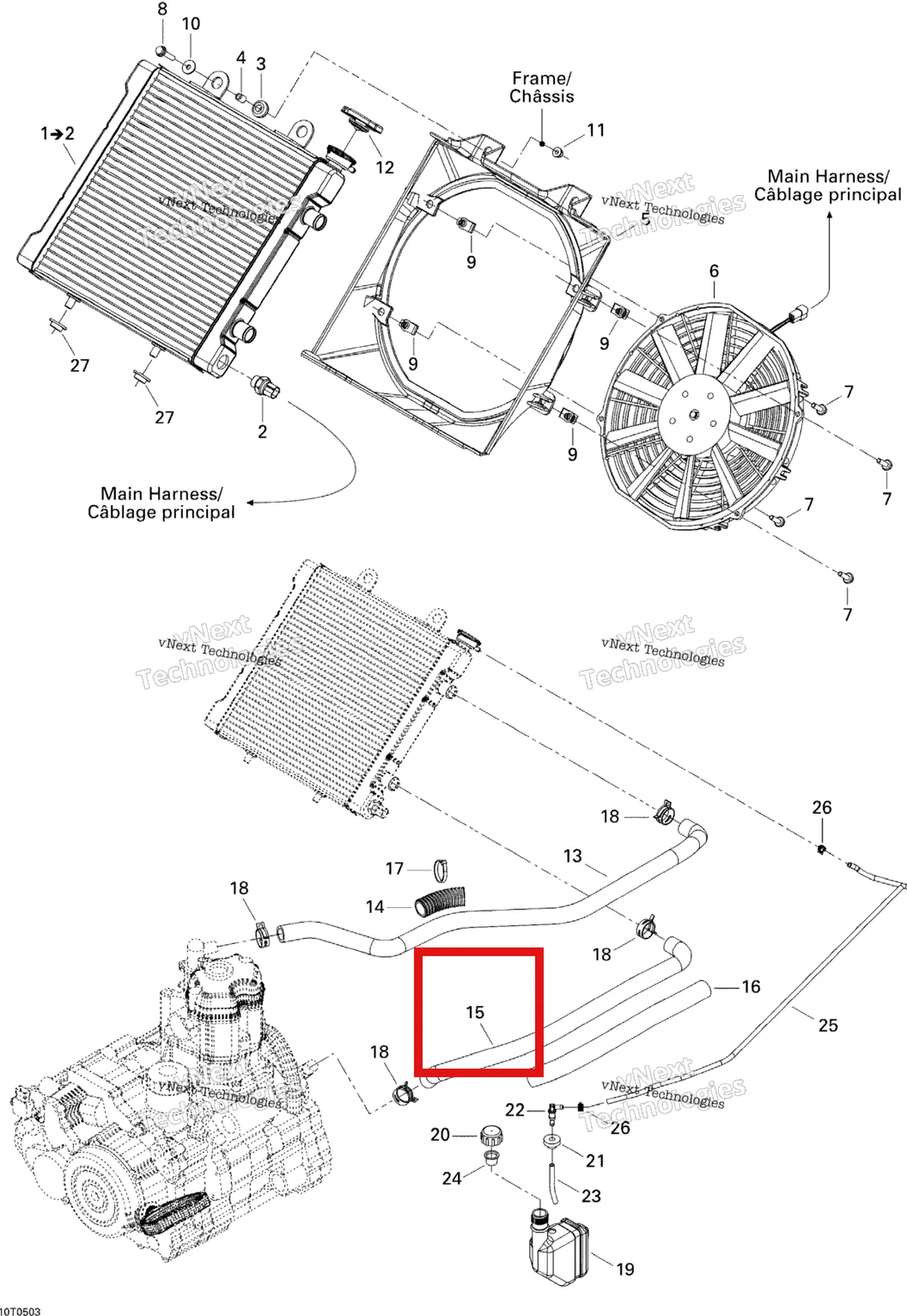 Деталь 709200054 на схеме узла 2005 Can-Am Traxter XL Cooling System