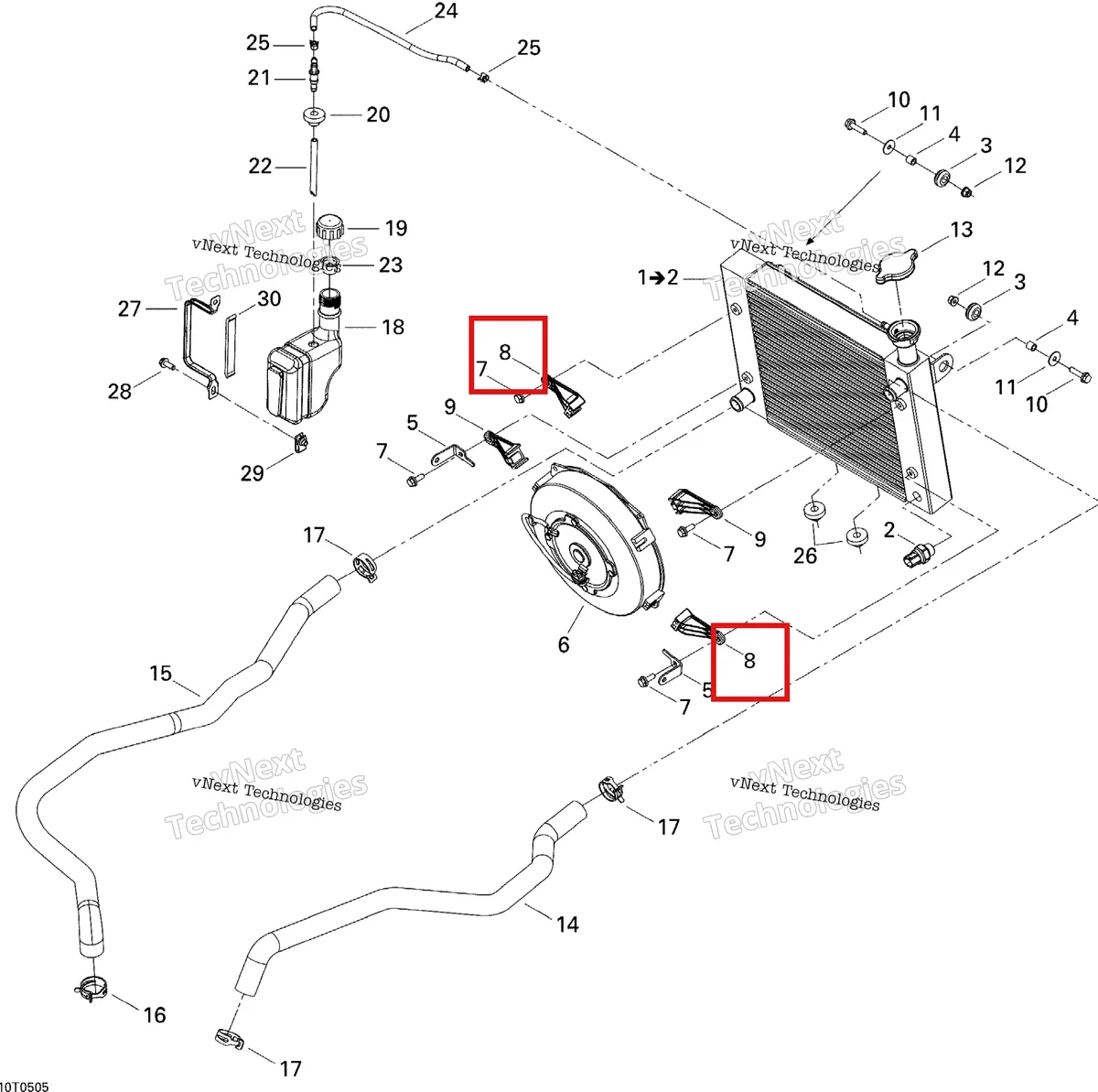 Деталь 709200076 на схеме узла 2005 Can-Am Outlander 330/400 STD 2 X 4 Cooling System