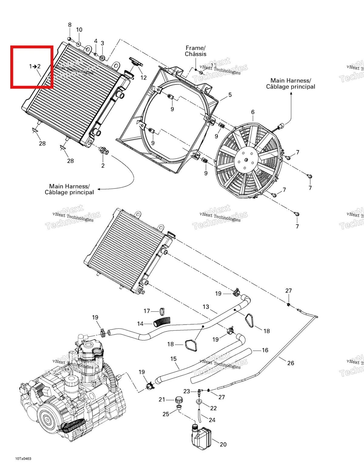 Деталь 709200109 на схеме узла 2004 Can-Am Traxter XL Cooling System