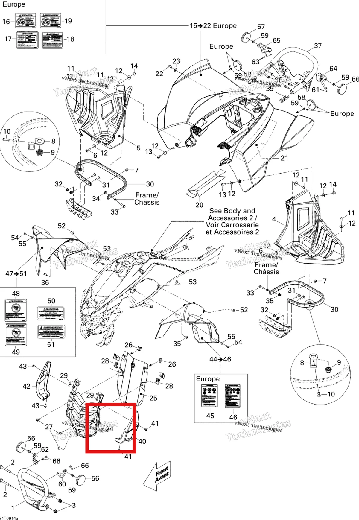 Деталь 709200156 на схеме узла Body And Accessories, Front View Europe