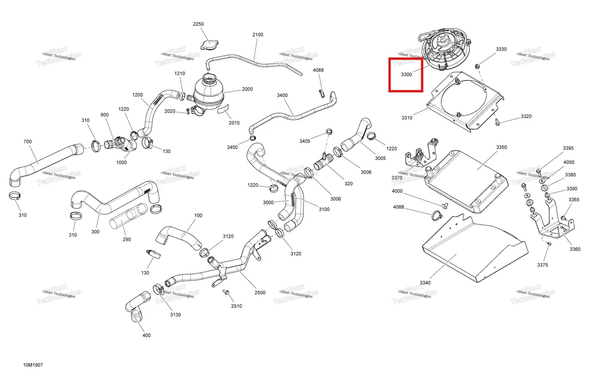 Деталь 709200573 (Деталь Fan Ass'y. Includes 33 To 34) на схеме узла 2019 Ski-Doo GRAND TOURING 600 ACE Cooling - 600 Ace - Europe