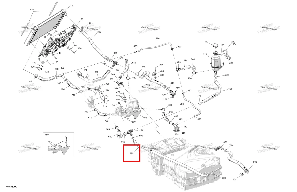 Деталь 709201409 на схеме узла 2026 Can-Am OUT-MAX - 4X4 - EV - 2VTH - Dark Wildland Camo Engine - Cooling
