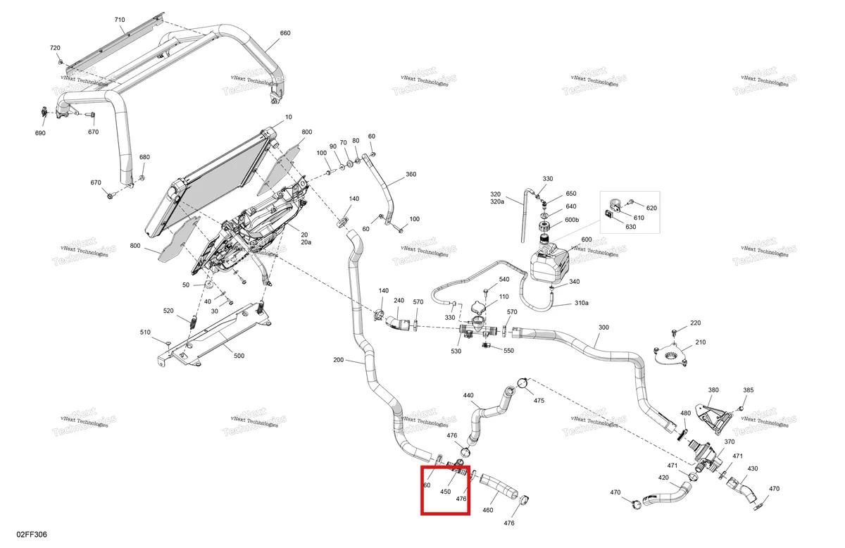 Деталь 709201420 (T фитинг Can-Am Outlander 4x4 XT 1000R (2025) (709201420)) на схеме узла 2026 Can-Am OUTLANDER - 4X4 - XMR - 1000R - 4LTA - Granite Grey Engine - Cooling