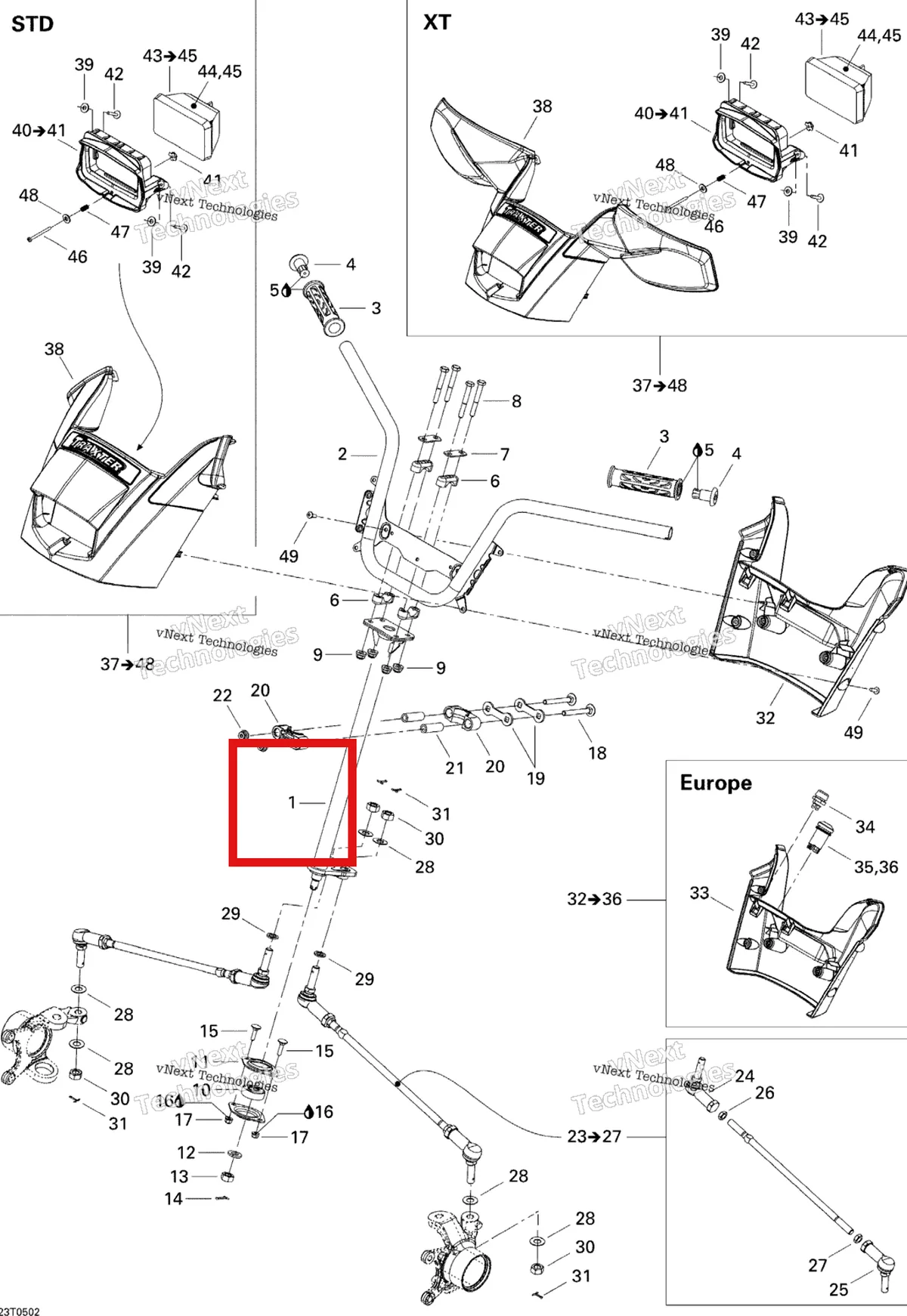 Деталь 709400305 на схеме узла 2005 Can-Am Traxter 5 Speed Steering System