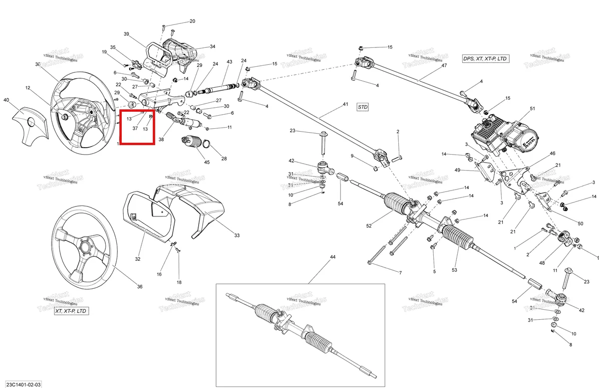 Деталь 709400655 на схеме узла 2014 Can-Am COMMANDER 1000 STD, DPS, XT, XT-P Steering