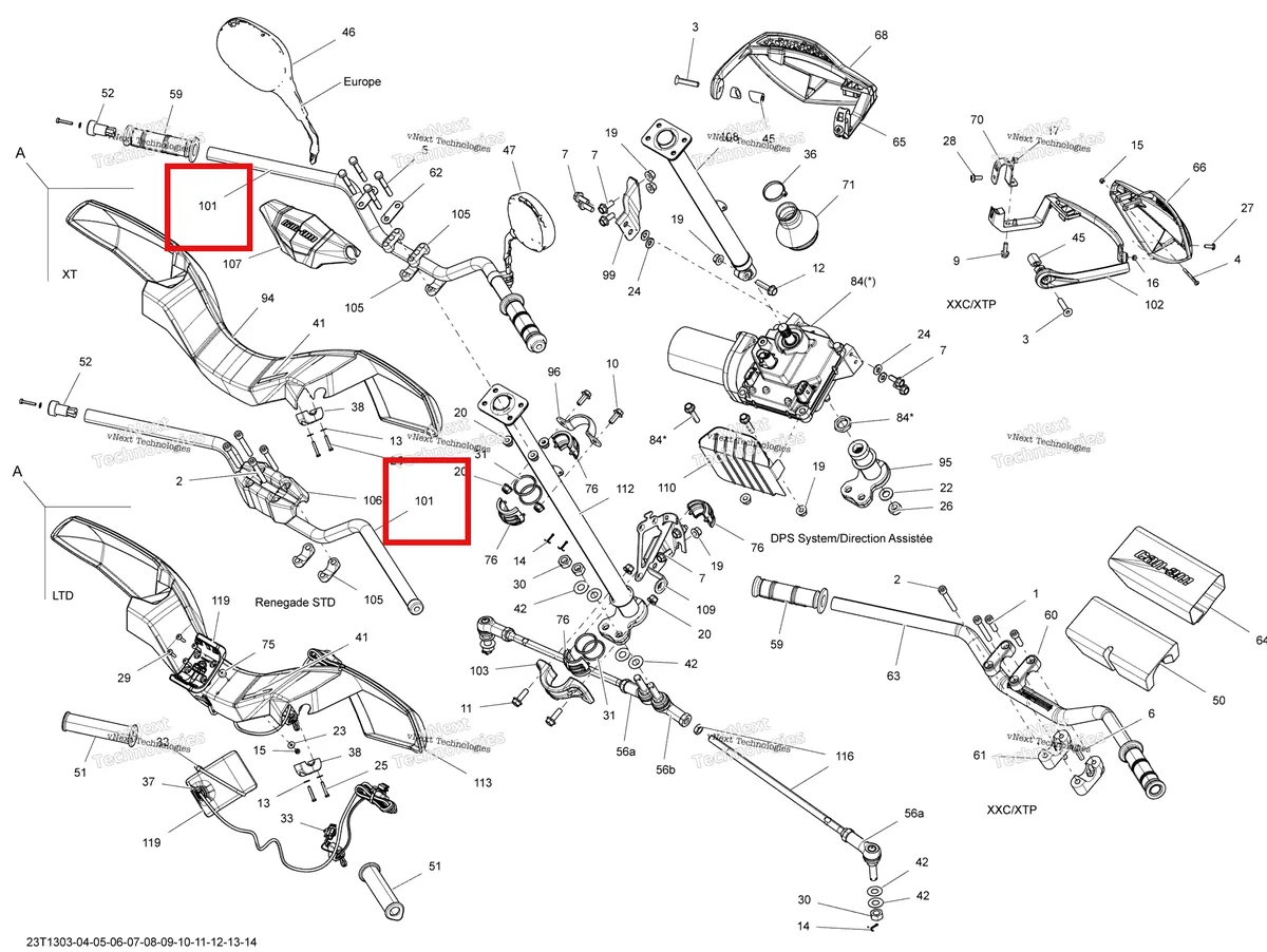 Деталь 709400880 на схеме узла 2013 Can-Am RENEGADE 500EFI STD Steering