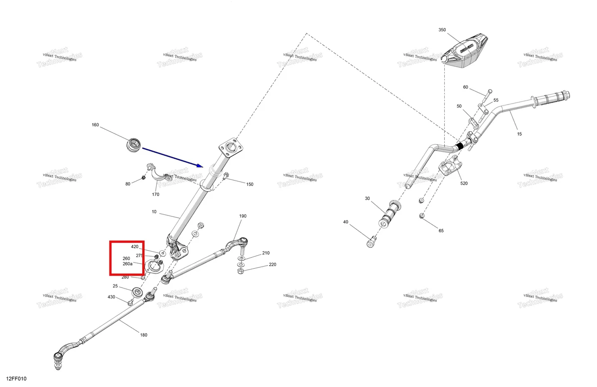 Деталь 709402360 (Нижний подшипник опора включает 260 to 260 a Can-Am Outlander 4x4 XT 1000R (2025) (709402360)) на схеме узла 2026 Can-Am OUTLANDER - 4X4 - STD - 700 - 1CTC - Legion Red Mechanic - Steering - Built December 3Rd, 2026 And Up