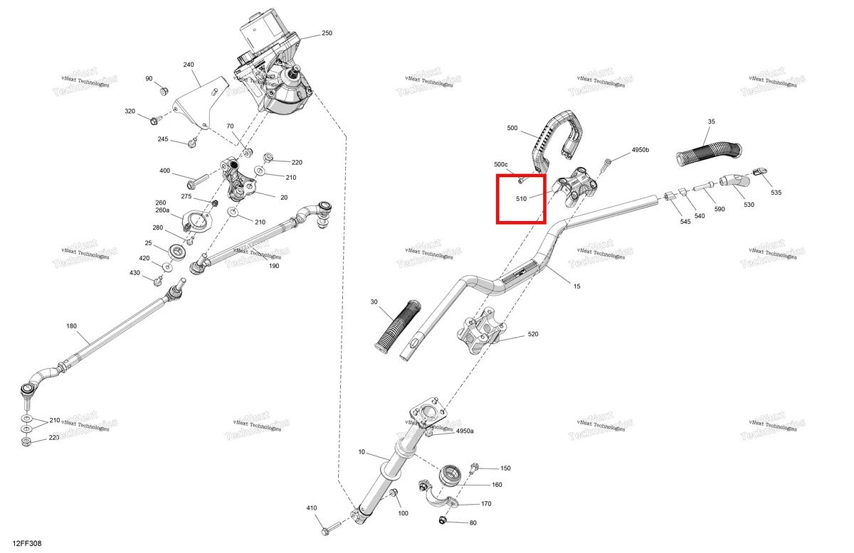 Деталь 709402887 (Фланец Can-Am Outlander 4x4 XMR 1000R (2025) (709402887)) на схеме узла 2026 Can-Am OUTLANDER - 4X4 - XMR - 1000R - 4LTA - Granite Grey Mechanic - Steering