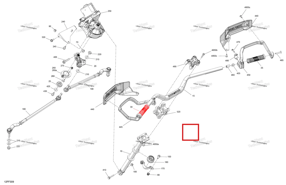 Деталь 709403065 (Pitman рычаг Can-Am Outlander 4x4 XMR 1000R (2025) (709403065)) на схеме узла 2026 Can-Am OUTLANDER - 4X4 - BACKCOUNTRY - 1000R - 4NTA - CALI - Dark Camo Mechanic - Steering