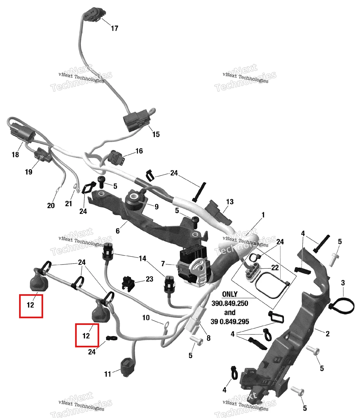 Деталь 710000058 на схеме узла 2019 Ski-Doo FREERIDE 137 850 E-TEC Engine Harness