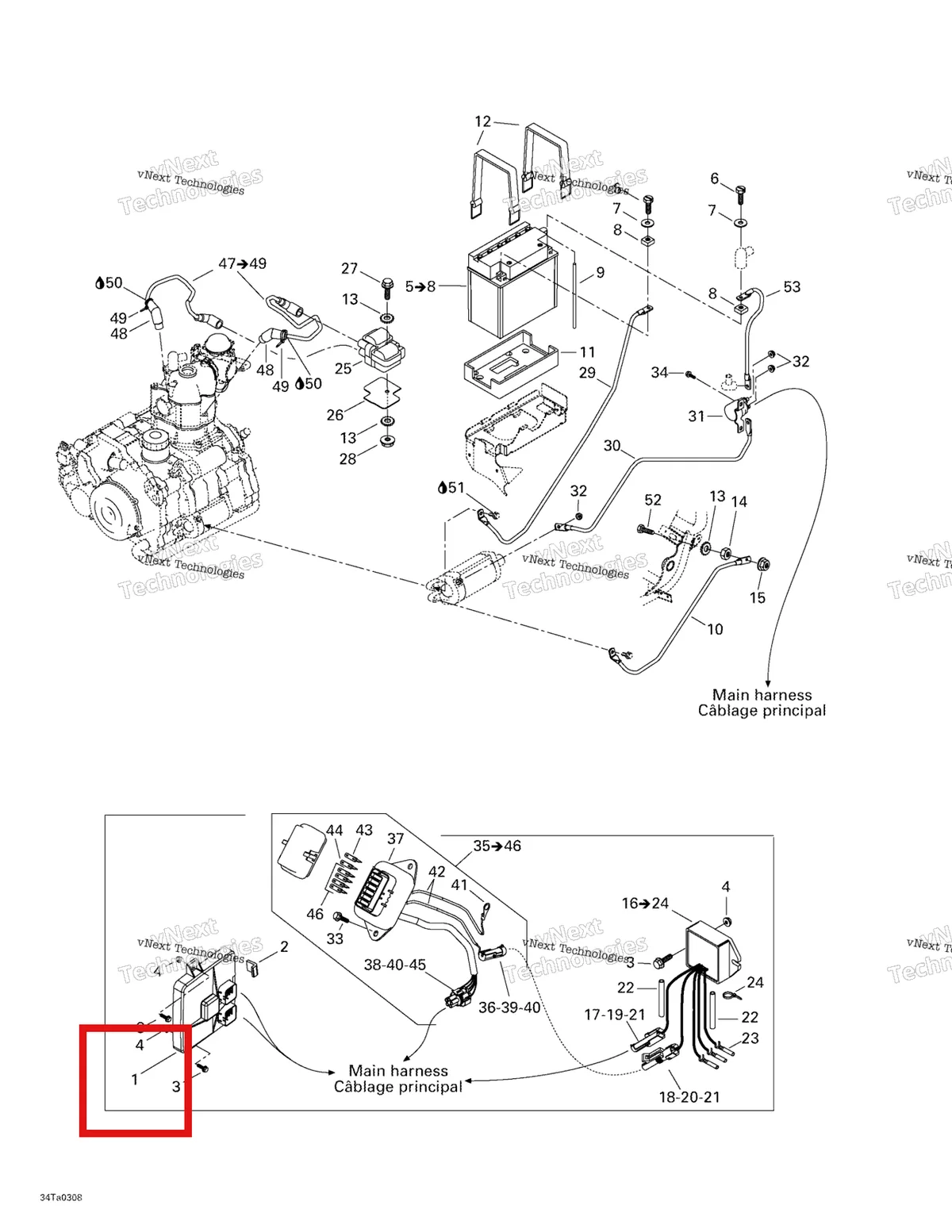 Деталь 710000375 на схеме узла 2003 Can-Am Traxter Max Battery And Electrical Accessories