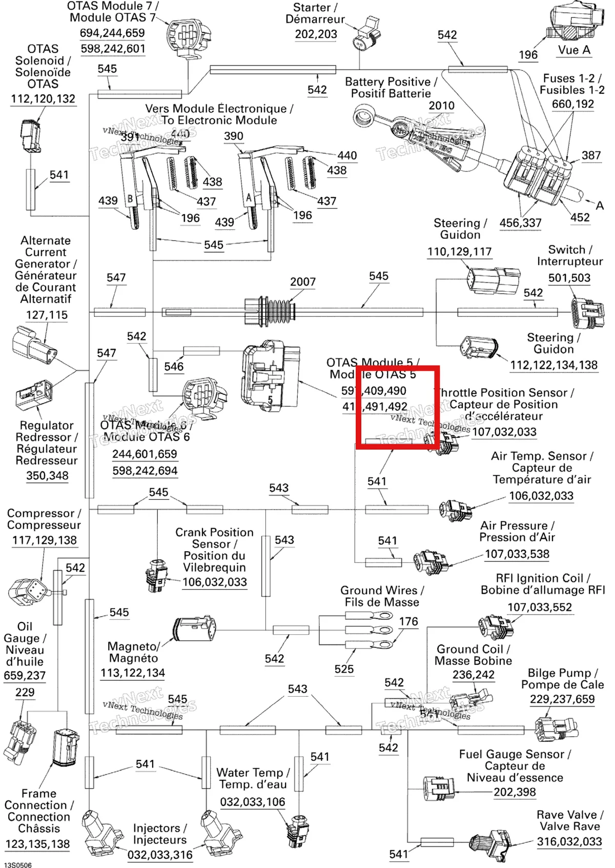 Деталь 710000396 на схеме узла 2005 Sea-Doo 3D RFI Electrical Harness