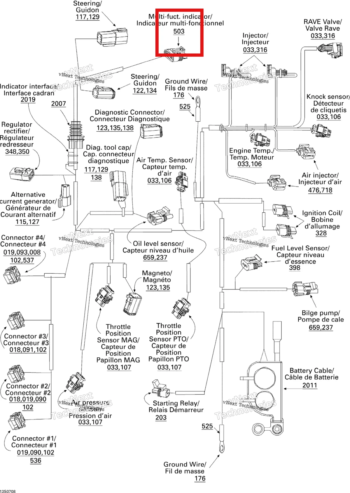 Деталь 710000414 на схеме узла 2007 Sea-Doo 3D 947 DI Electrical Harness