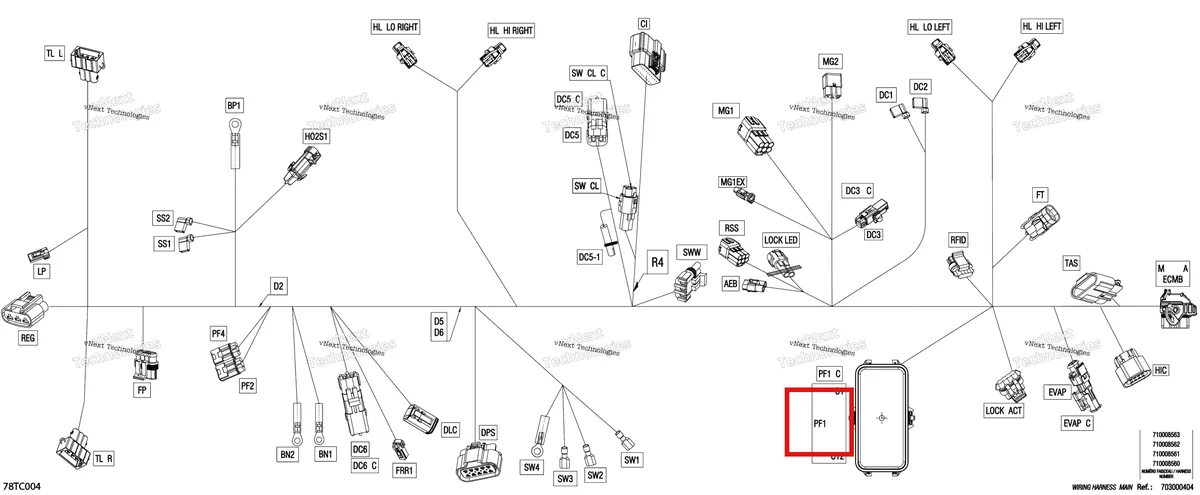 Деталь 710000660 (Блок предохранителей в сборе Can-Am Outlander MAX 800 XT (2008) (710000660)) на схеме узла 2023 Can-Am Outlander MAX 850 EFI - DPS Electric - Main Harness - 710008560