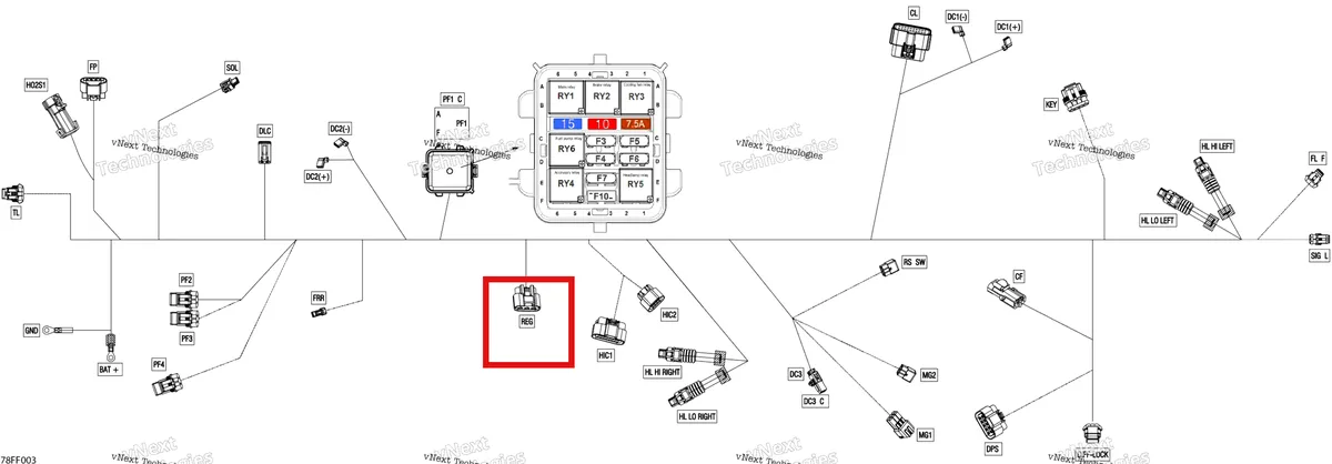 Деталь 710000879 (Деталь Housing, 3 Circuits) на схеме узла 2026 Can-Am OUTLANDER - 4X4 - DPS - 700 - 1ETF - Granite Grey Electric - Main Harness - 710010849