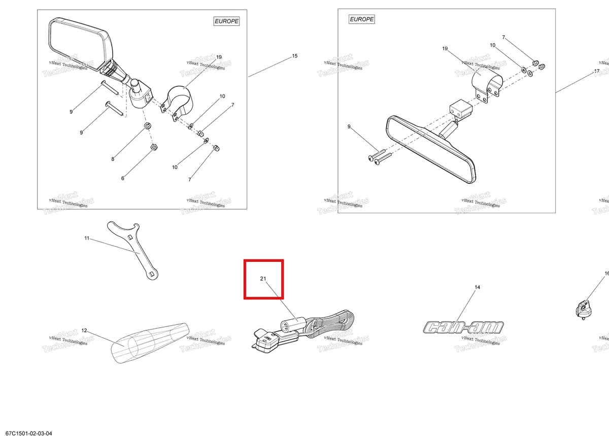 Деталь 710001002 на схеме узла 2015 Can-Am COMMANDER 1000_STD_DPS_XT_XTP Mirrors And Tools