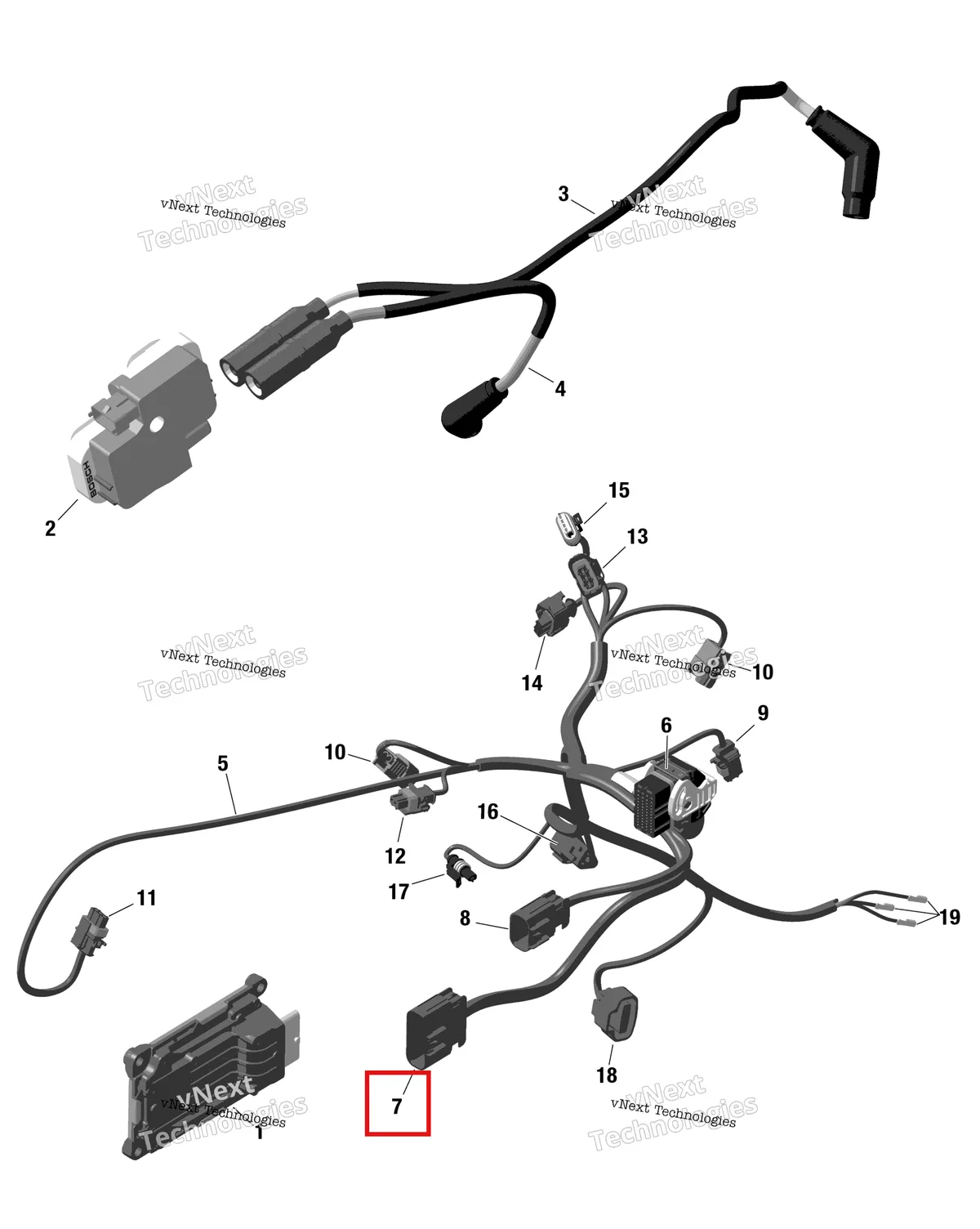 Деталь 710001227 на схеме узла Rotax - Engine Harness And Electronic Module