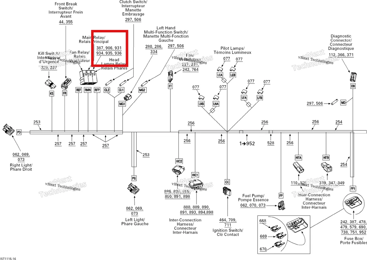 Деталь 710001234 на схеме узла 2011 Can-Am DS 450 EFI Electrical Harness, Front Section