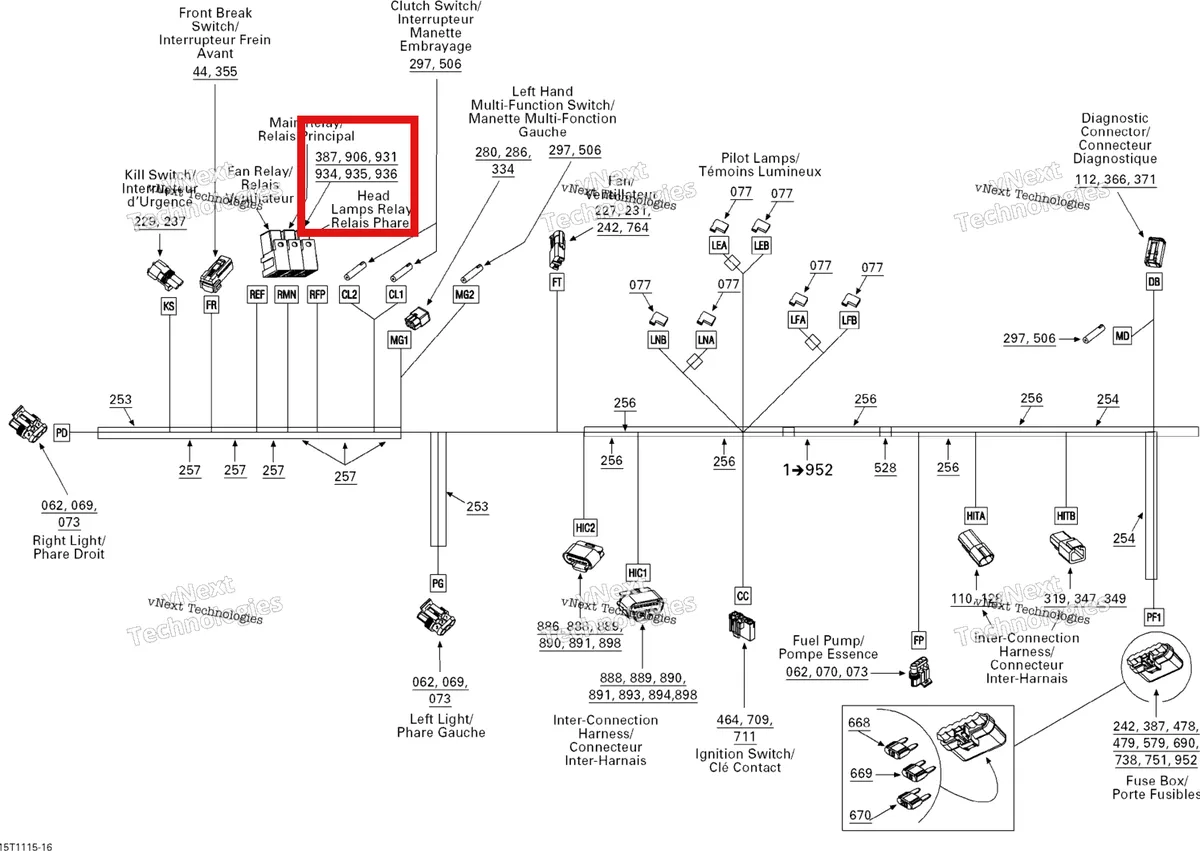 Деталь 710001355 на схеме узла 2011 Can-Am DS 450 EFI Electrical Harness, Front Section