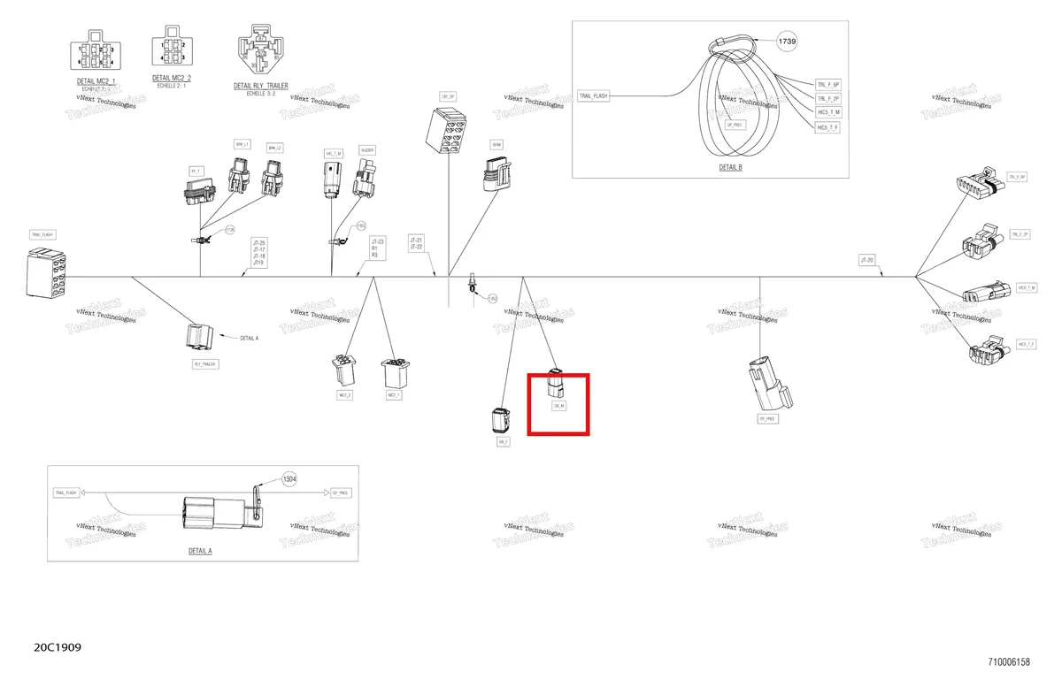 Деталь 710001539 (Разъем) на схеме узла 2019 Can-Am TRAXTER HD5 - T1B SERIES Electrical - Harness - 710006158