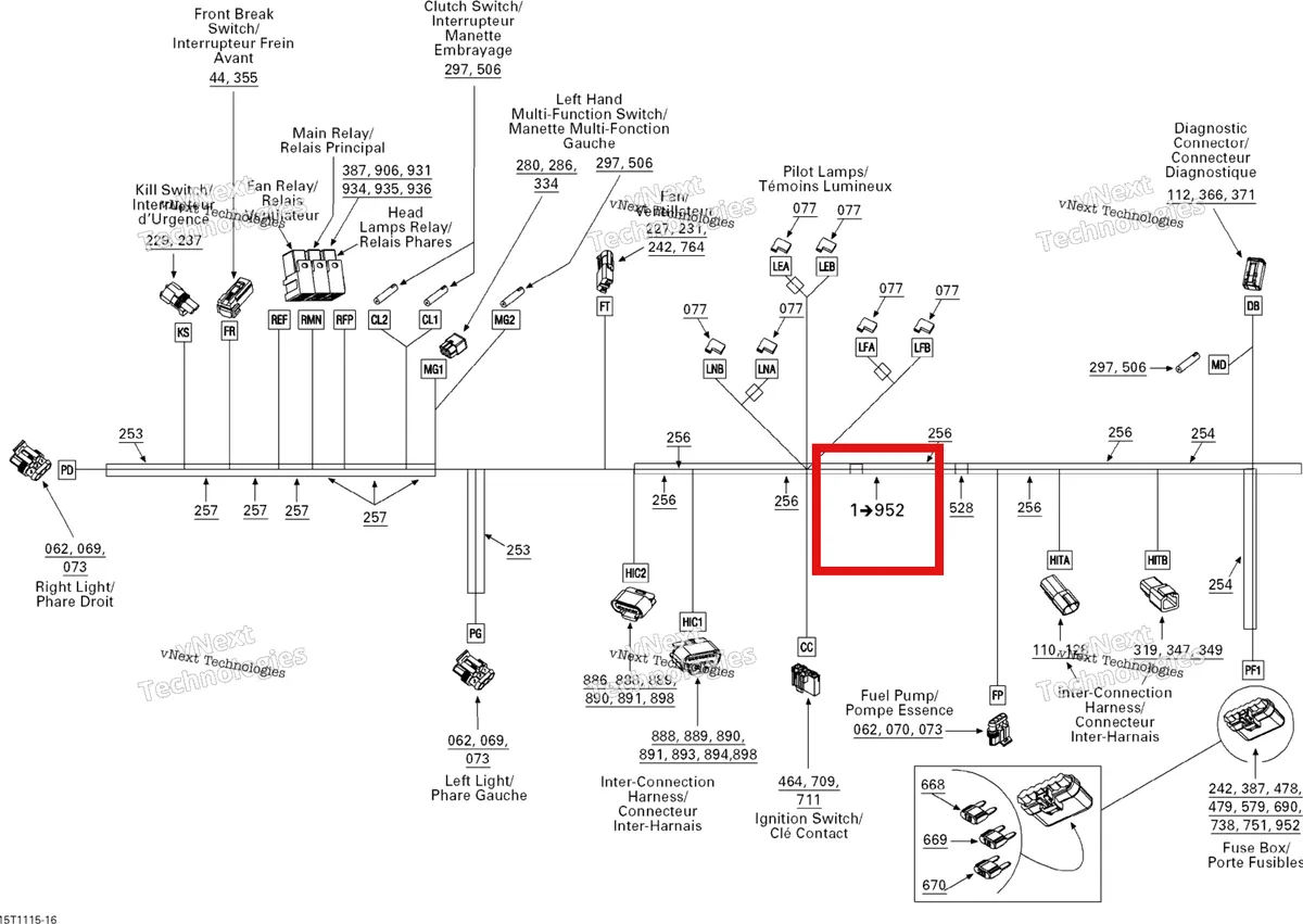 Деталь 710001549 на схеме узла 2011 Can-Am DS 450 EFI Electrical Harness, Front Section