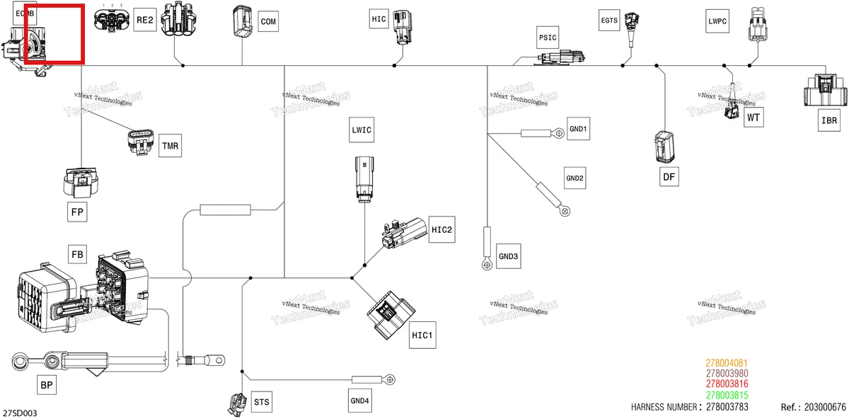Деталь 710001588 (Деталь Molex Housing, 48 Circuits) на схеме узла 2024 Sea-Doo GTR 230 - 36RA - STD package - Eclipse Black Electric - Main Harness - 278003783