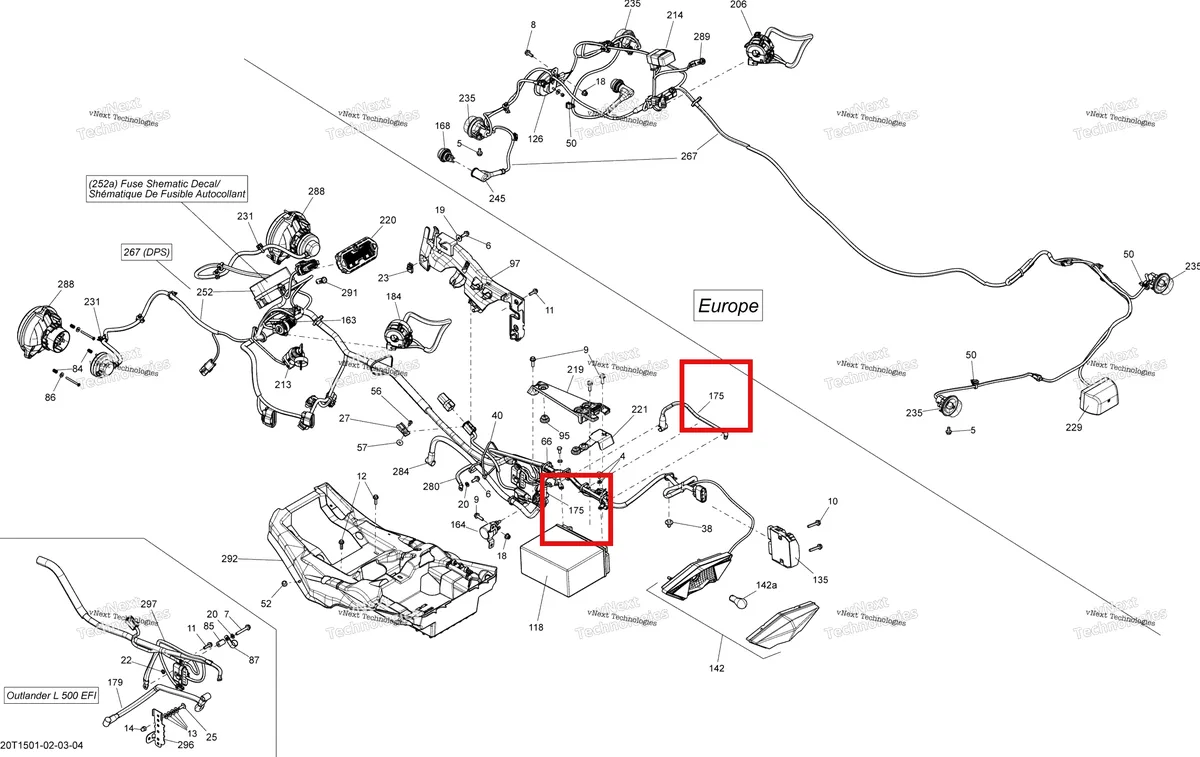 Деталь 710001749 (Плюсовой трос Can-Am Outlander 1000 EFI DPS XT XT-P (2014) (710001749)) на схеме узла 2015 Can-Am OUTLANDER L 500 EFI Electrical System